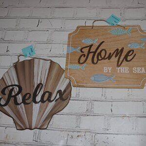 🤍 Set of 2 Coastal Wall Signs · NWT · “Home by the Sea” + “Relax”